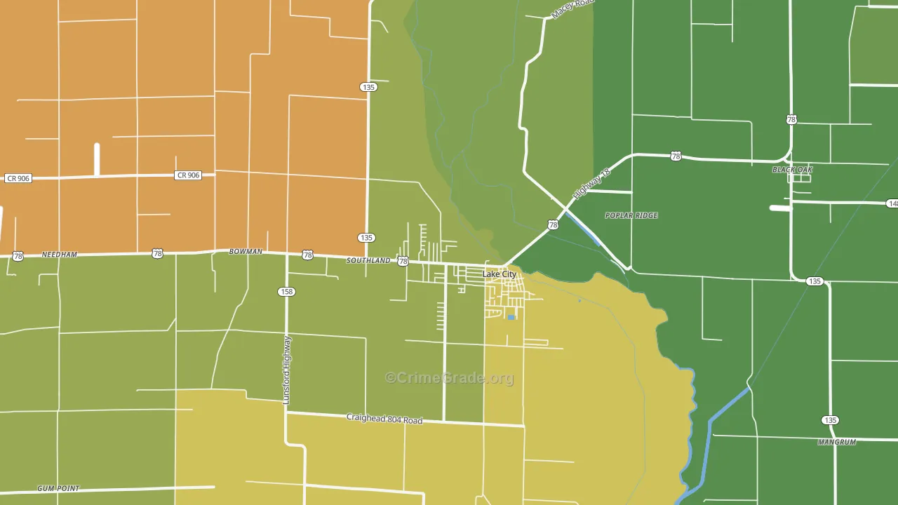Lake City, AR Map of Burglary Rates