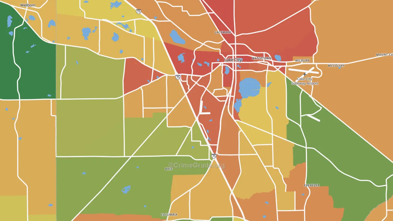 Lake City, FL Map of Burglary Rates