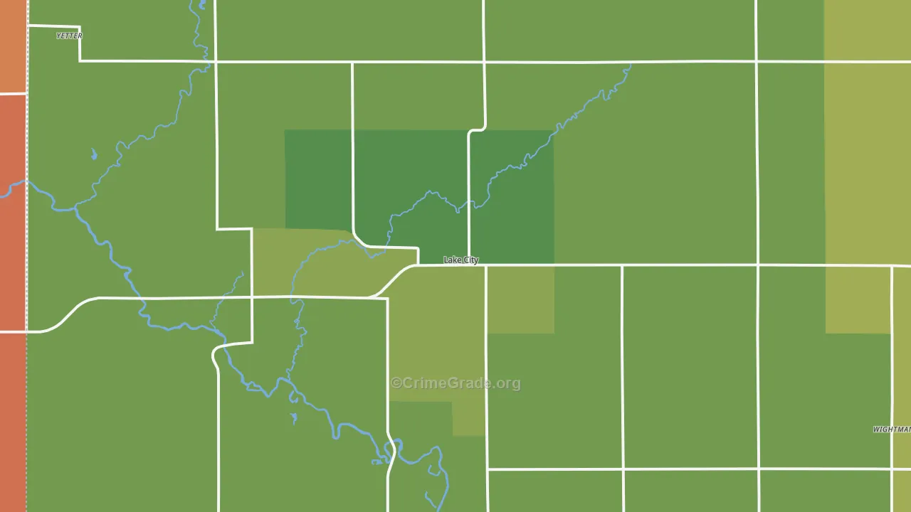Lake City, IA Map of Burglary Rates
