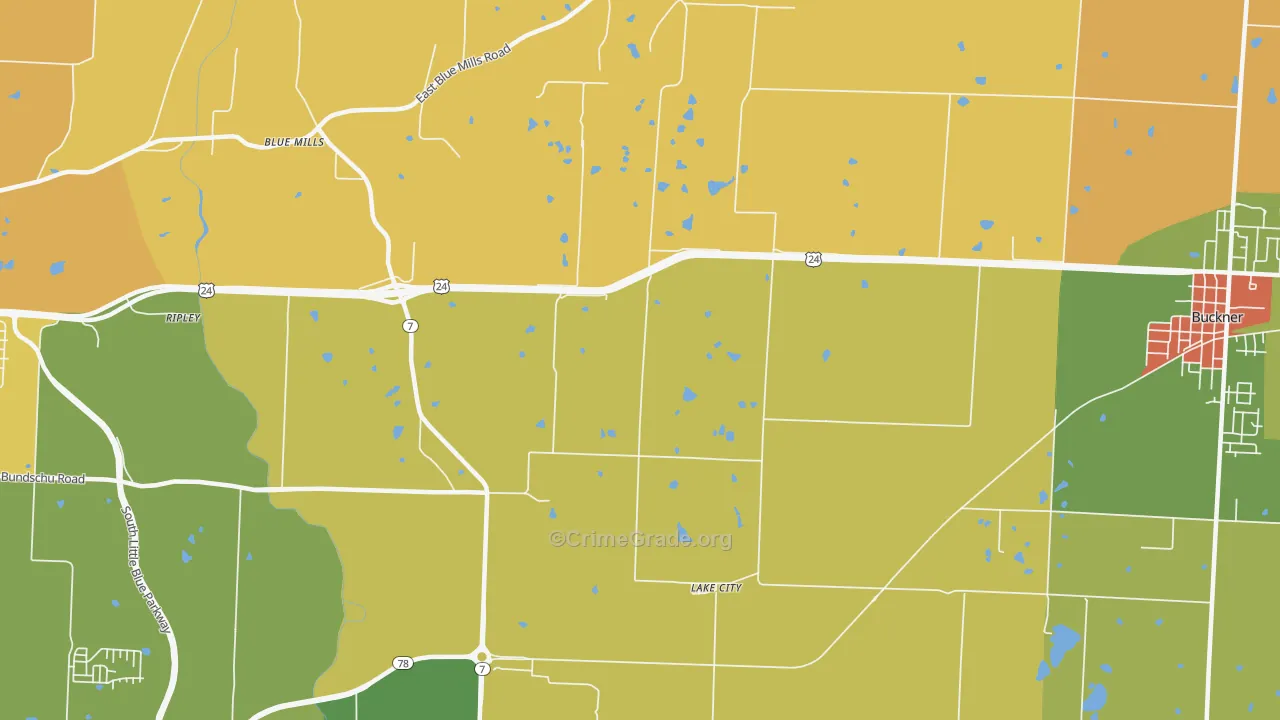 Lake City, MO Map of Burglary Rates