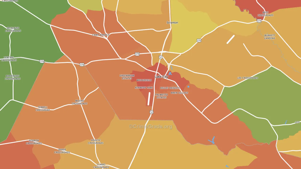 Lake City, SC Map of Burglary Rates
