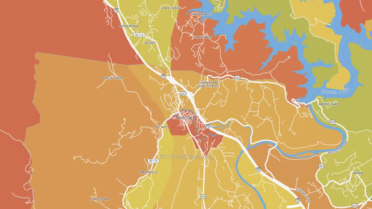 Lake City, TN Map of Burglary Rates