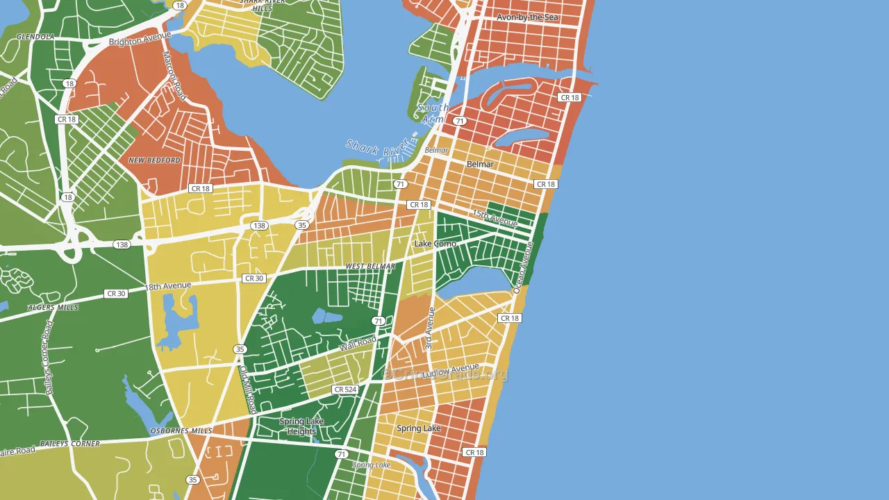 Lake Como, NJ Map of Burglary Rates