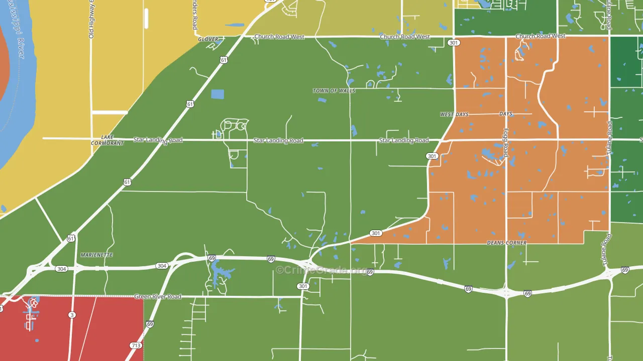 Lake Cormorant, MS Map of Burglary Rates