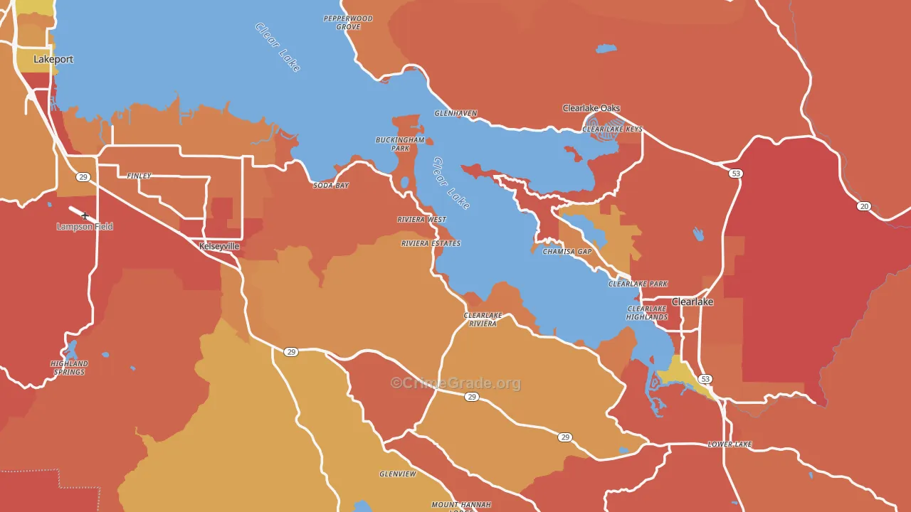 Lake County, CA Map of Burglary Rates
