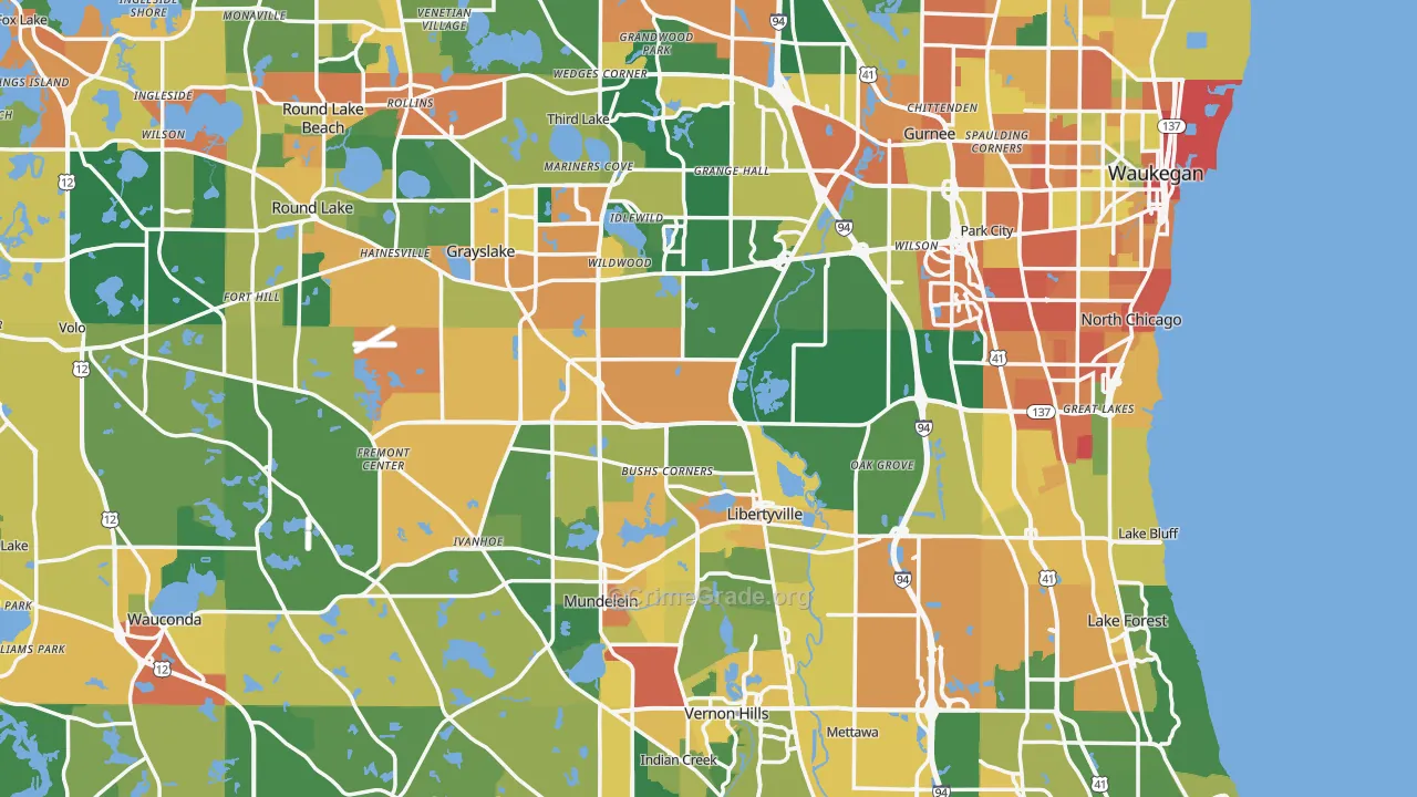 Lake County, IL Map of Burglary Rates