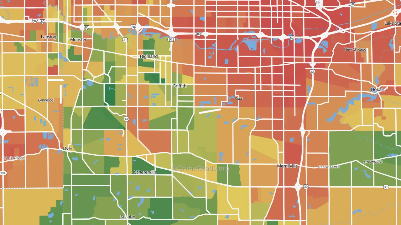 Lake County, IN Map of Burglary Rates