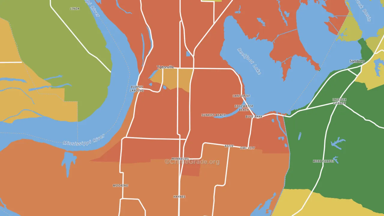 Lake County, TN Map of Burglary Rates