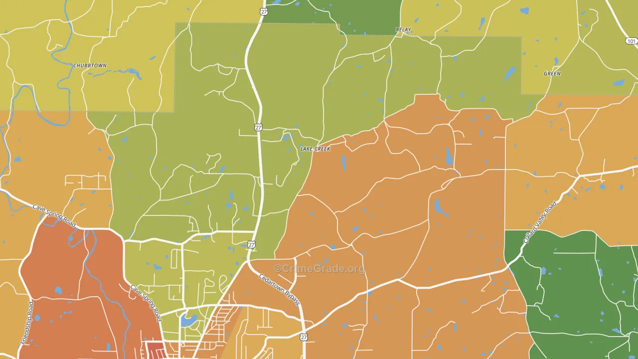 Lake Creek, GA Map of Burglary Rates