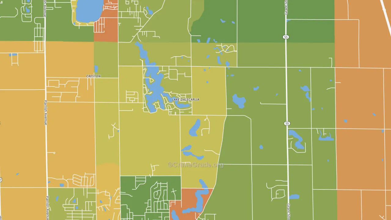 Lake Dalecarlia, IN Map of Burglary Rates