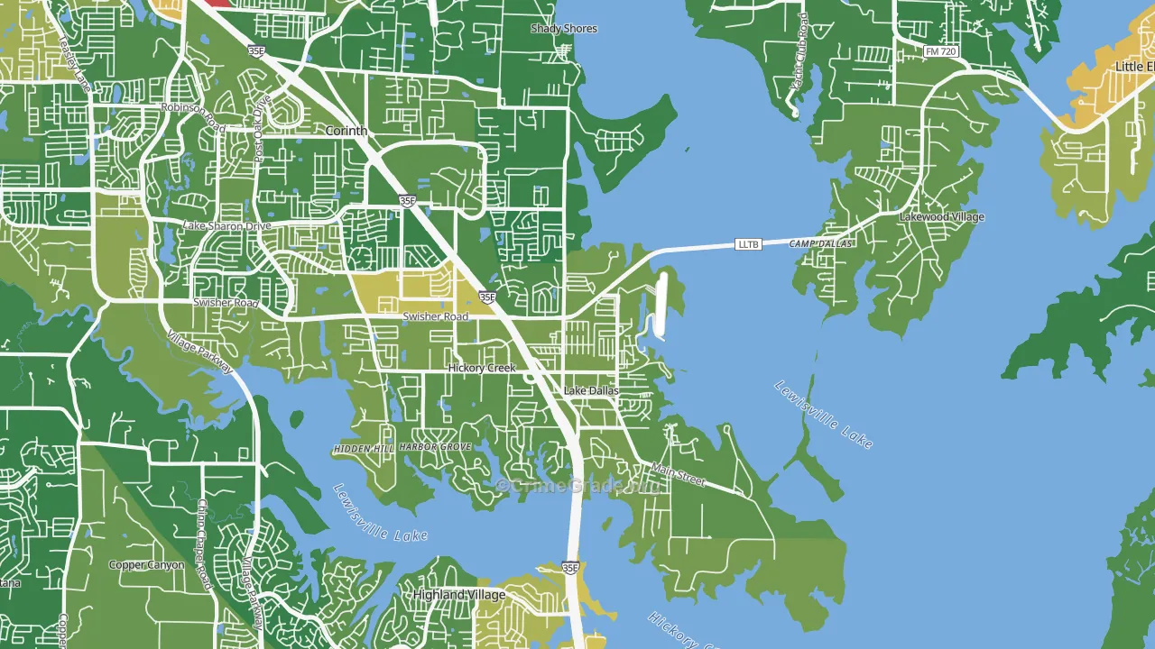 Lake Dallas, TX Map of Burglary Rates