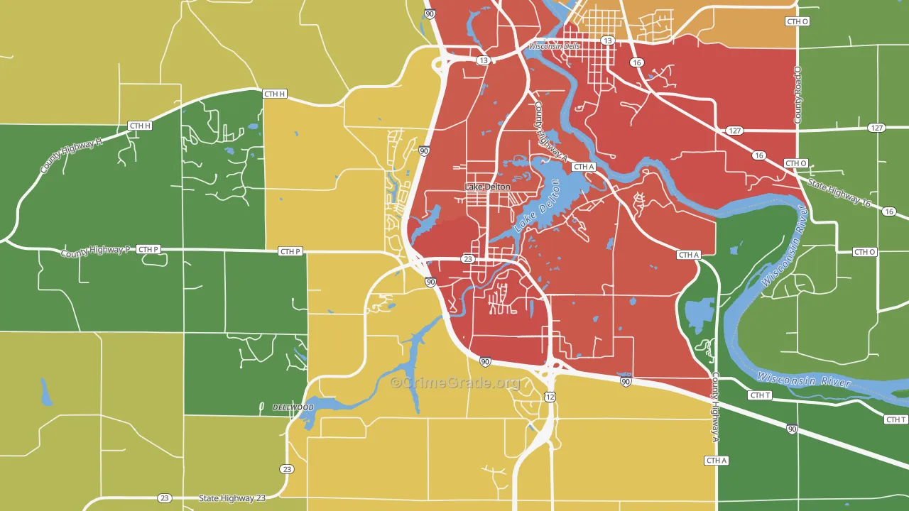 Lake Delton, WI Map of Burglary Rates