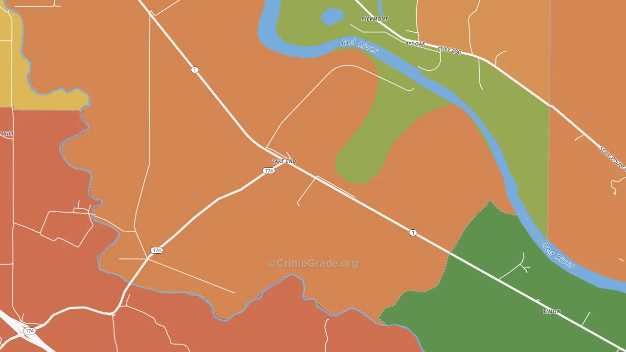 Lake End, LA Map of Burglary Rates