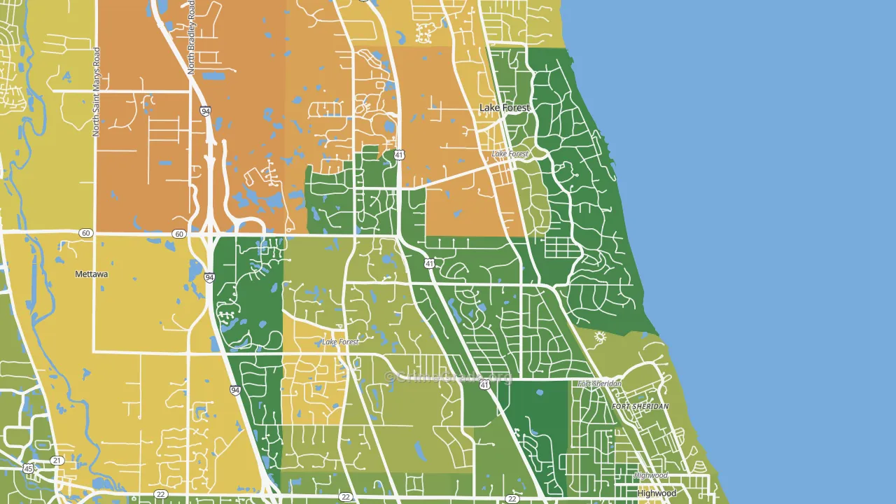 Lake Forest, IL Map of Burglary Rates