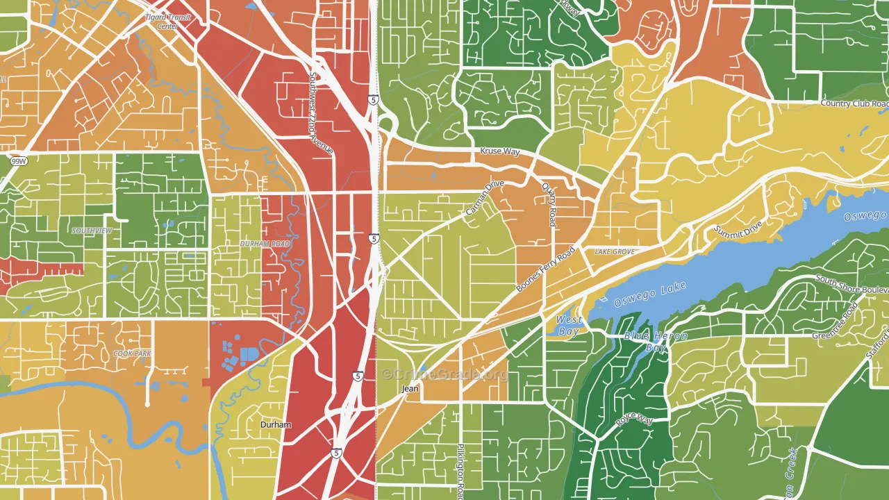 Lake Forest, Lake Oswego, OR Map of Burglary Rates