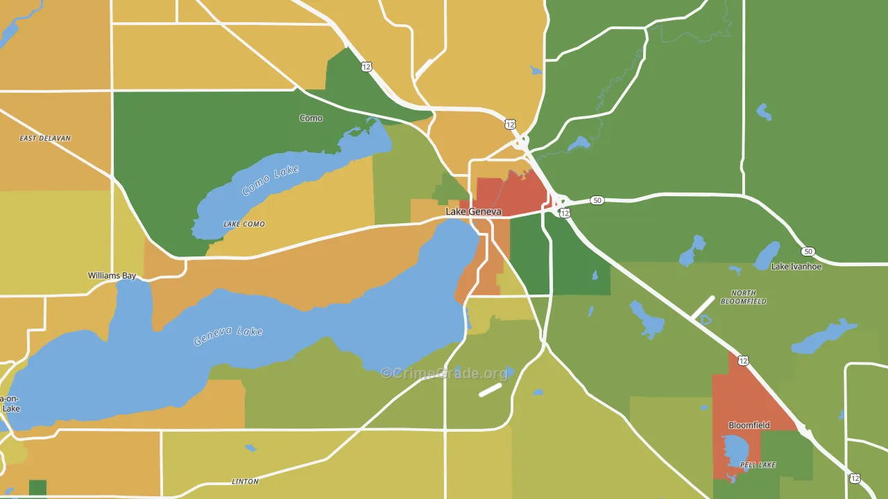 Lake Geneva, WI Map of Burglary Rates