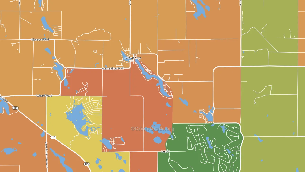Lake George, MI Map of Burglary Rates