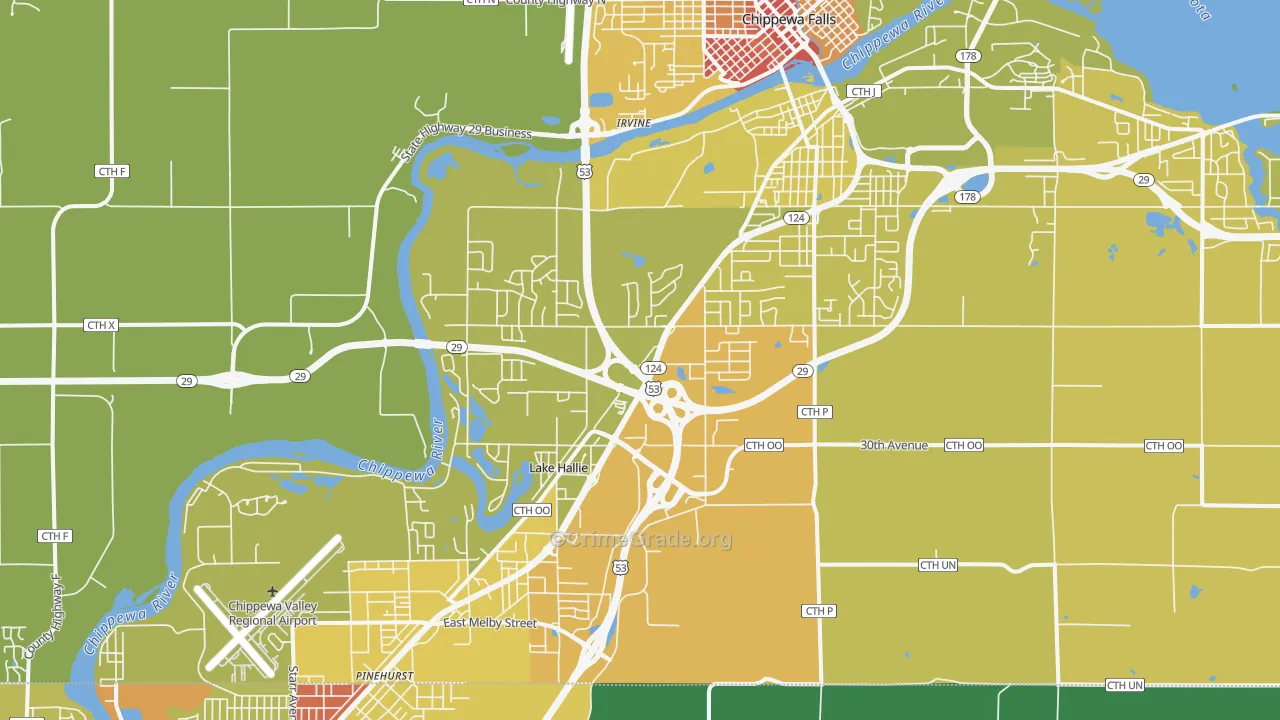 Lake Hallie, WI Map of Burglary Rates