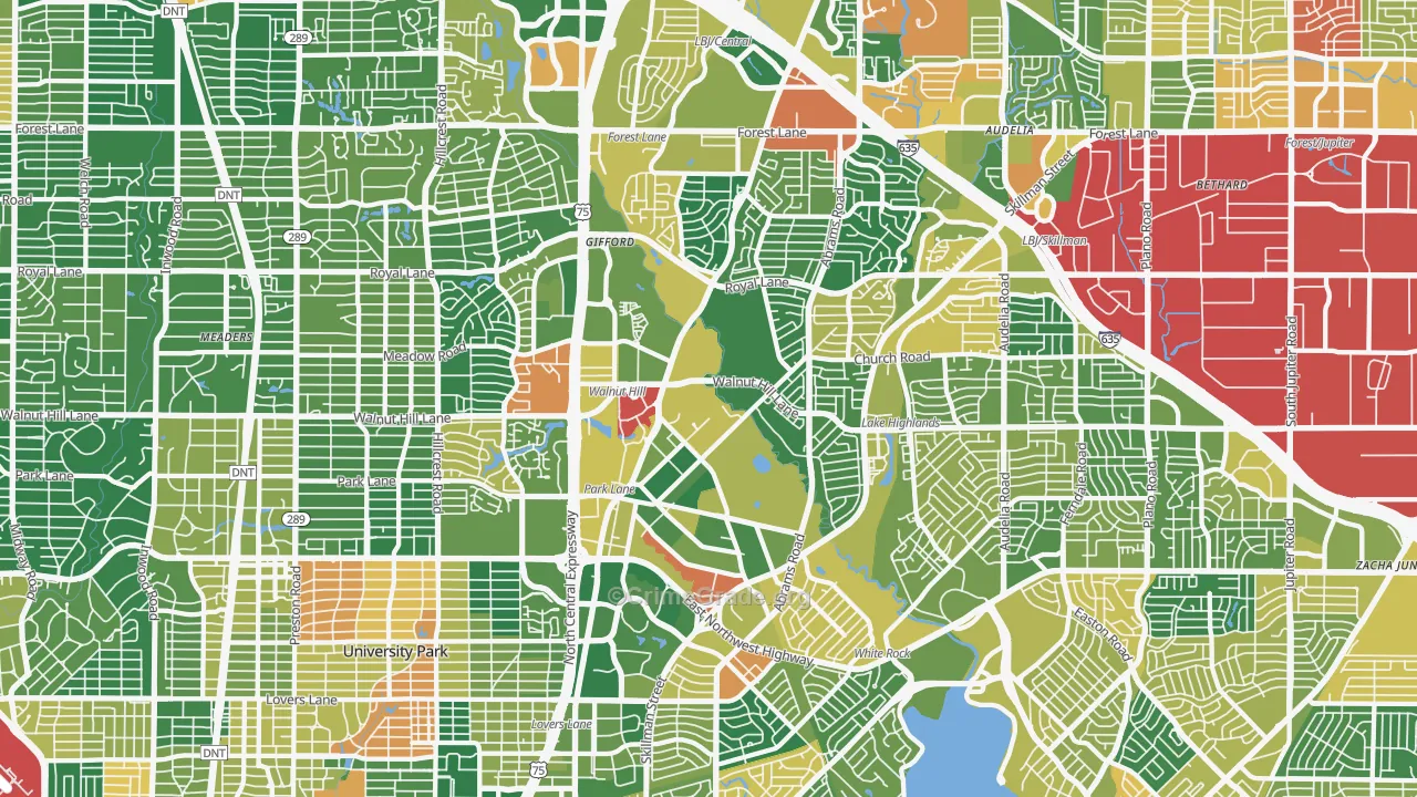 Lake Highlands, Dallas, TX Map of Burglary Rates
