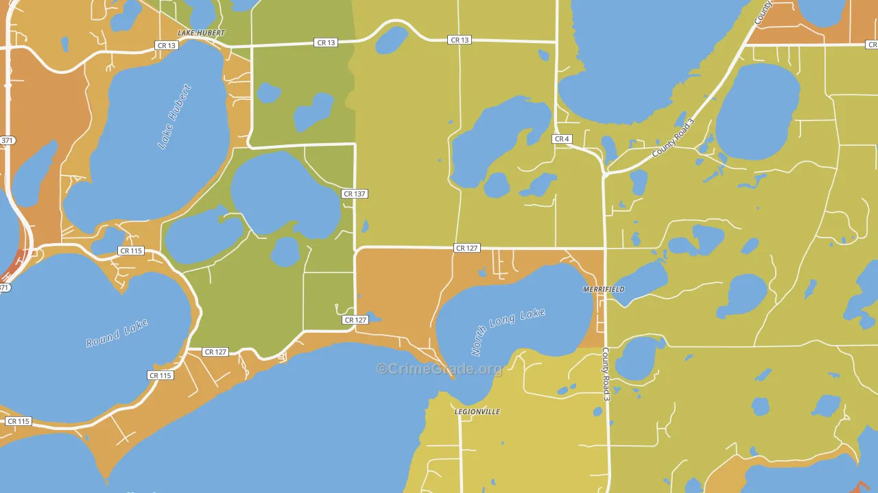 Lake Hubert, MN Map of Burglary Rates