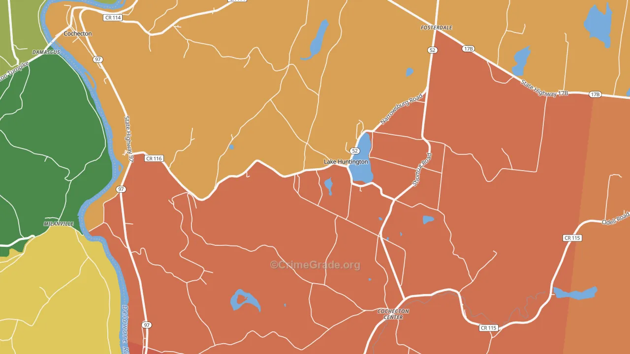Lake Huntington, NY Map of Burglary Rates