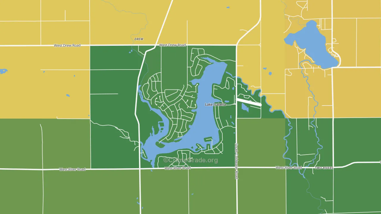 Lake Isabella, MI Map of Burglary Rates
