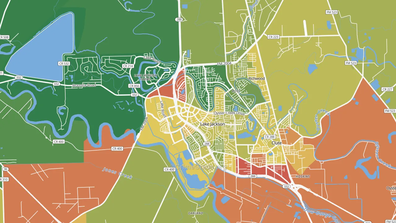 Lake Jackson, TX Map of Burglary Rates