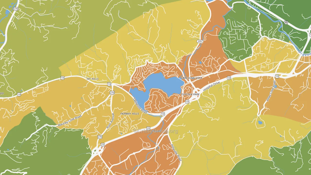 Lake Junaluska, NC Map of Burglary Rates