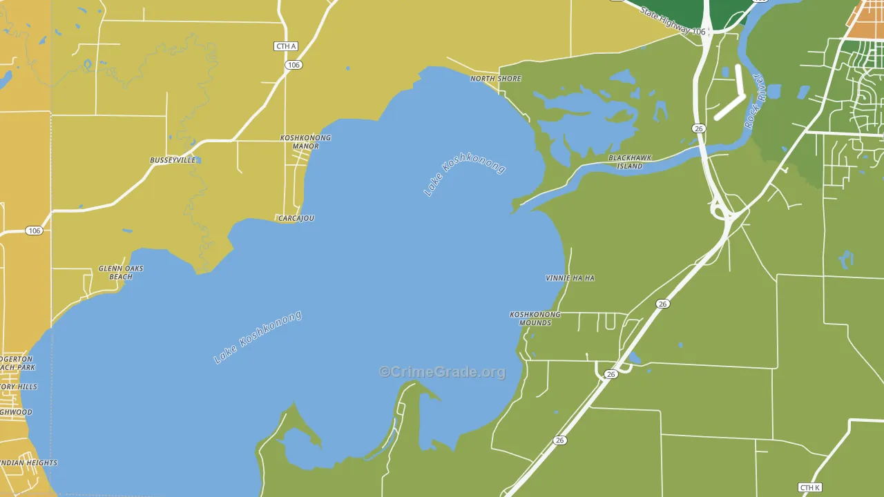 Lake Koshkonong, WI Map of Burglary Rates