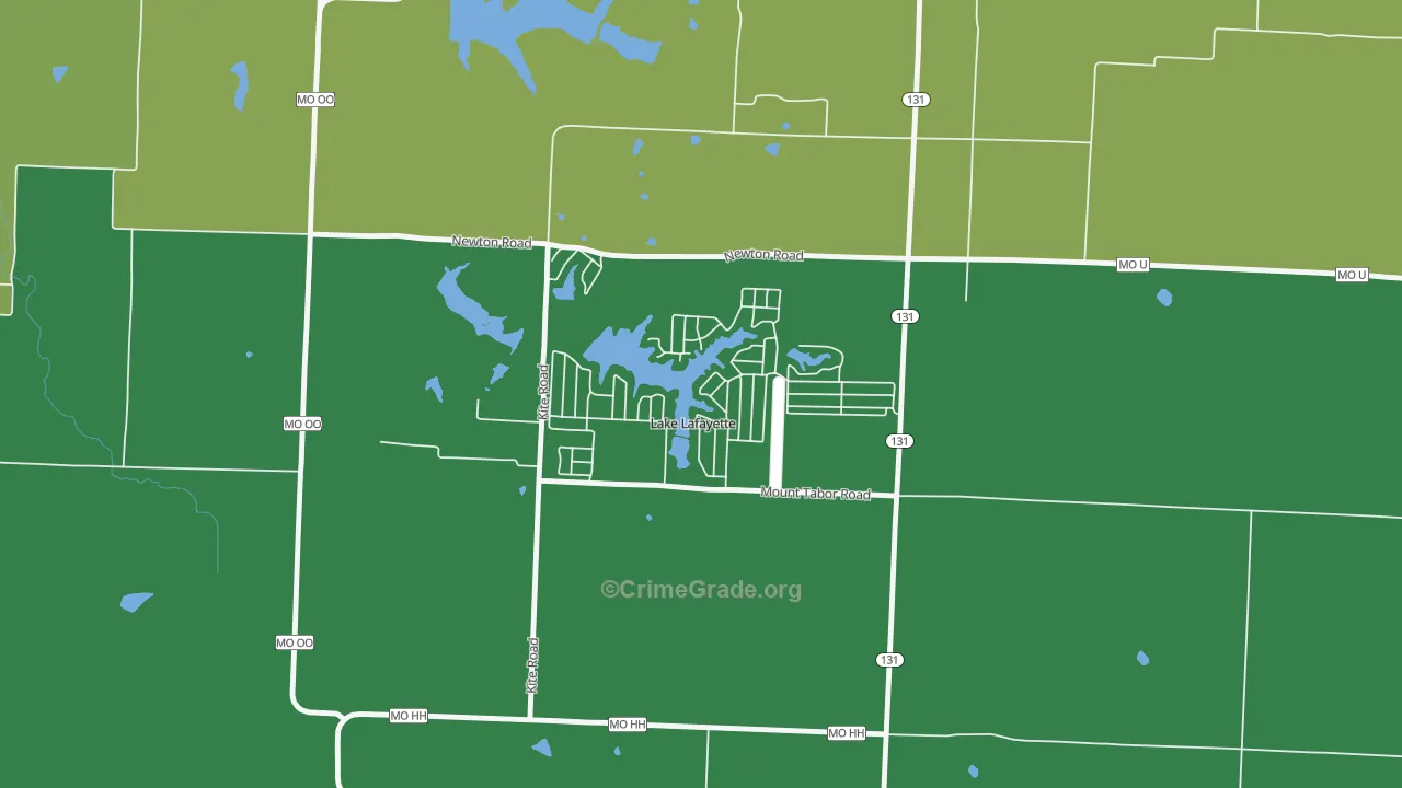 Lake Lafayette, MO Map of Burglary Rates