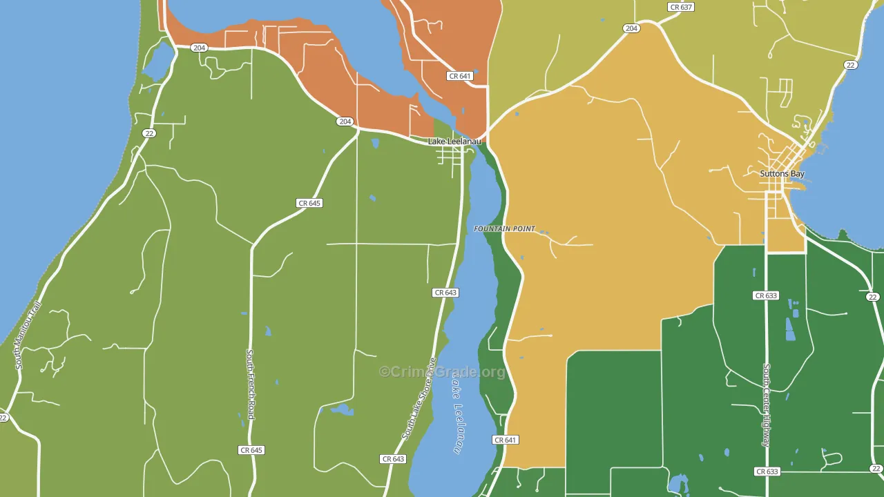 Lake Leelanau, MI Map of Burglary Rates