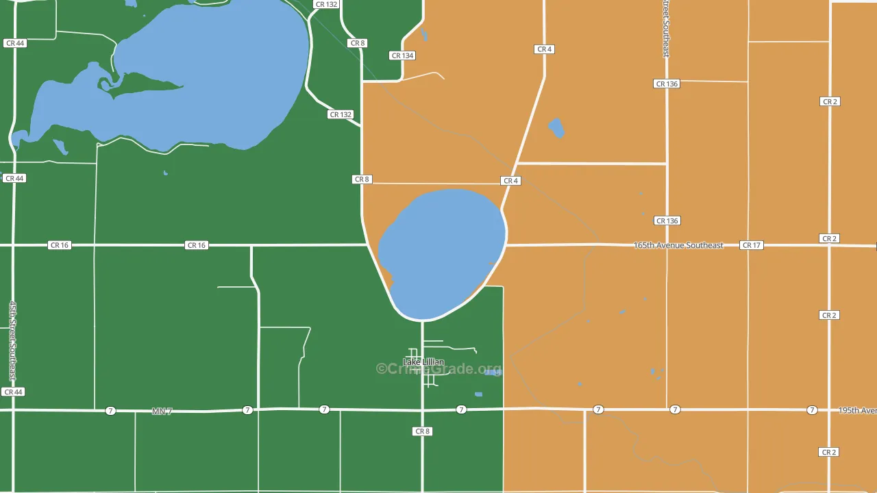 Lake Lillian, MN Map of Burglary Rates