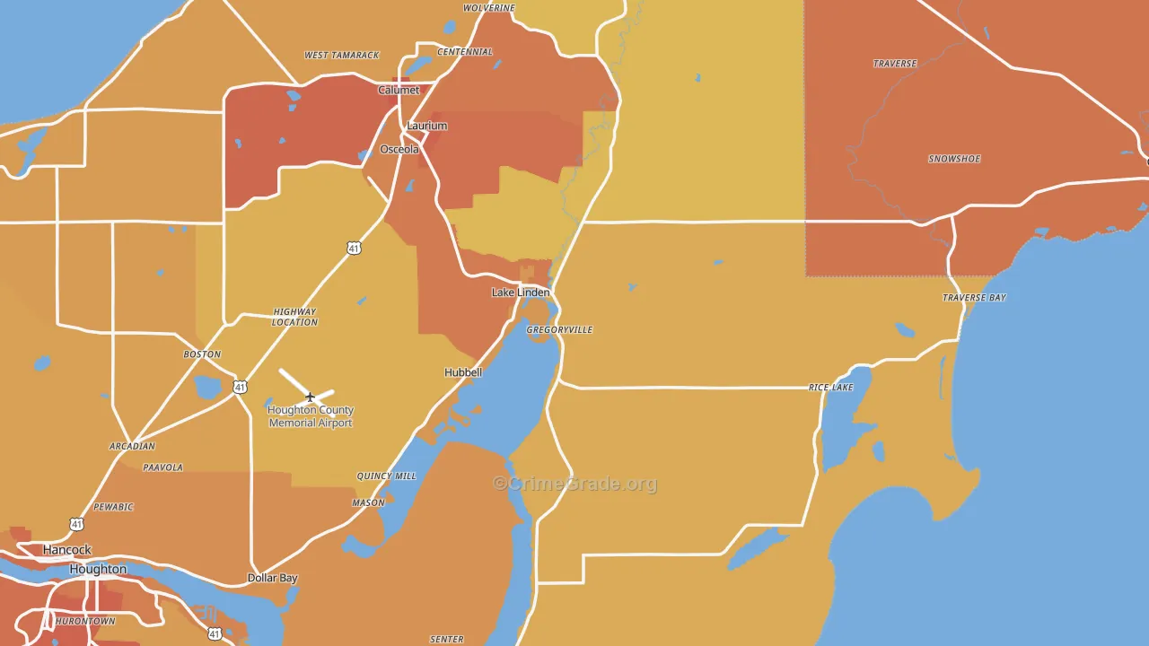 Lake Linden, MI Map of Burglary Rates