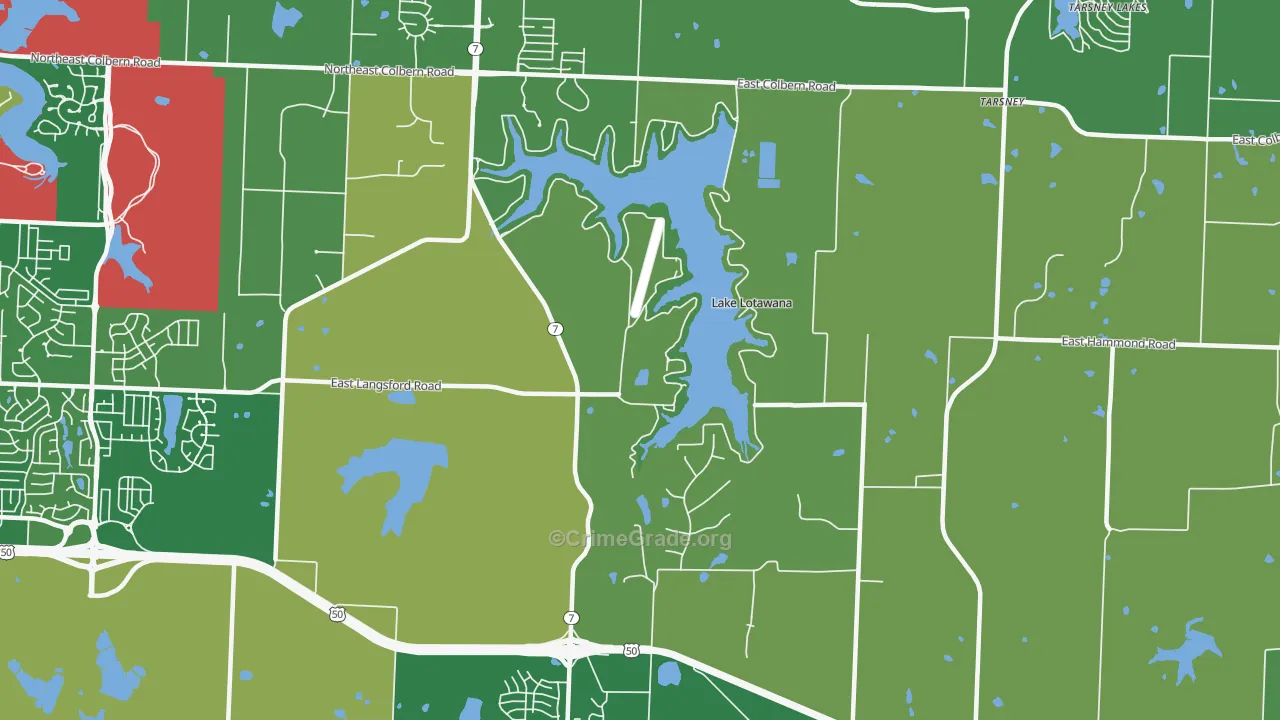Lake Lotawana, MO Map of Burglary Rates