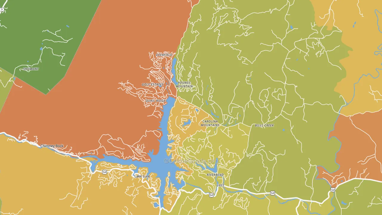 Lake Lure, NC Map of Burglary Rates