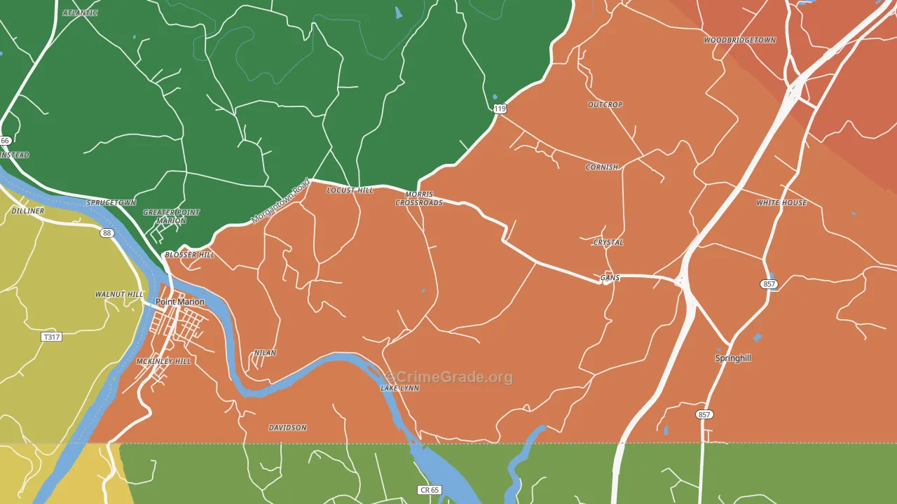 Lake Lynn, PA Map of Burglary Rates