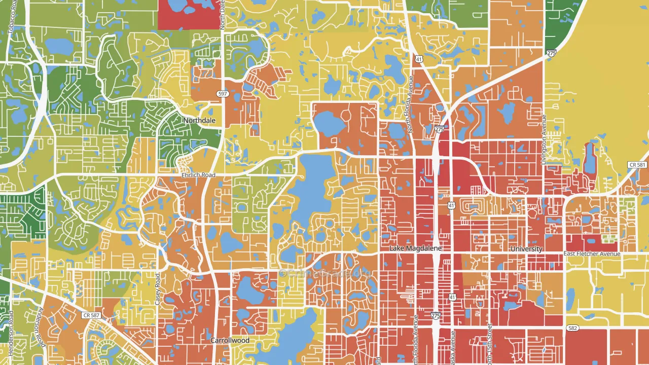 Lake Magdalene, FL Map of Burglary Rates