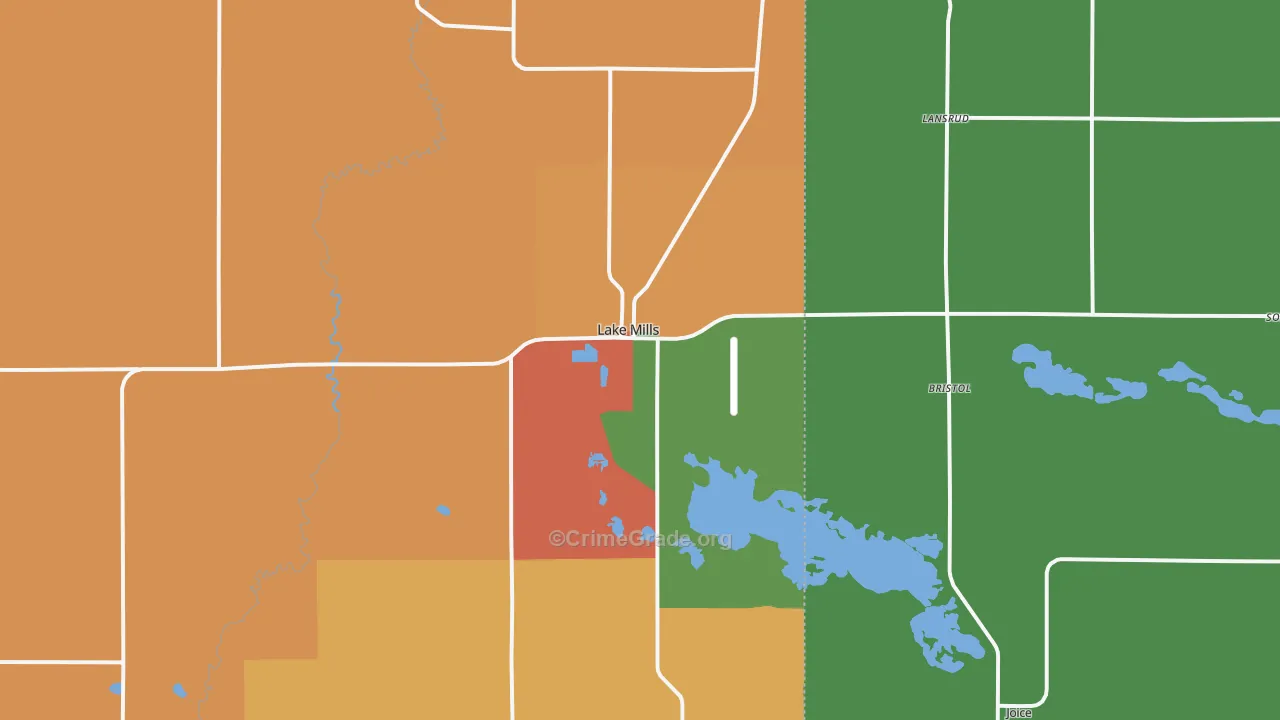 Lake Mills, IA Map of Burglary Rates