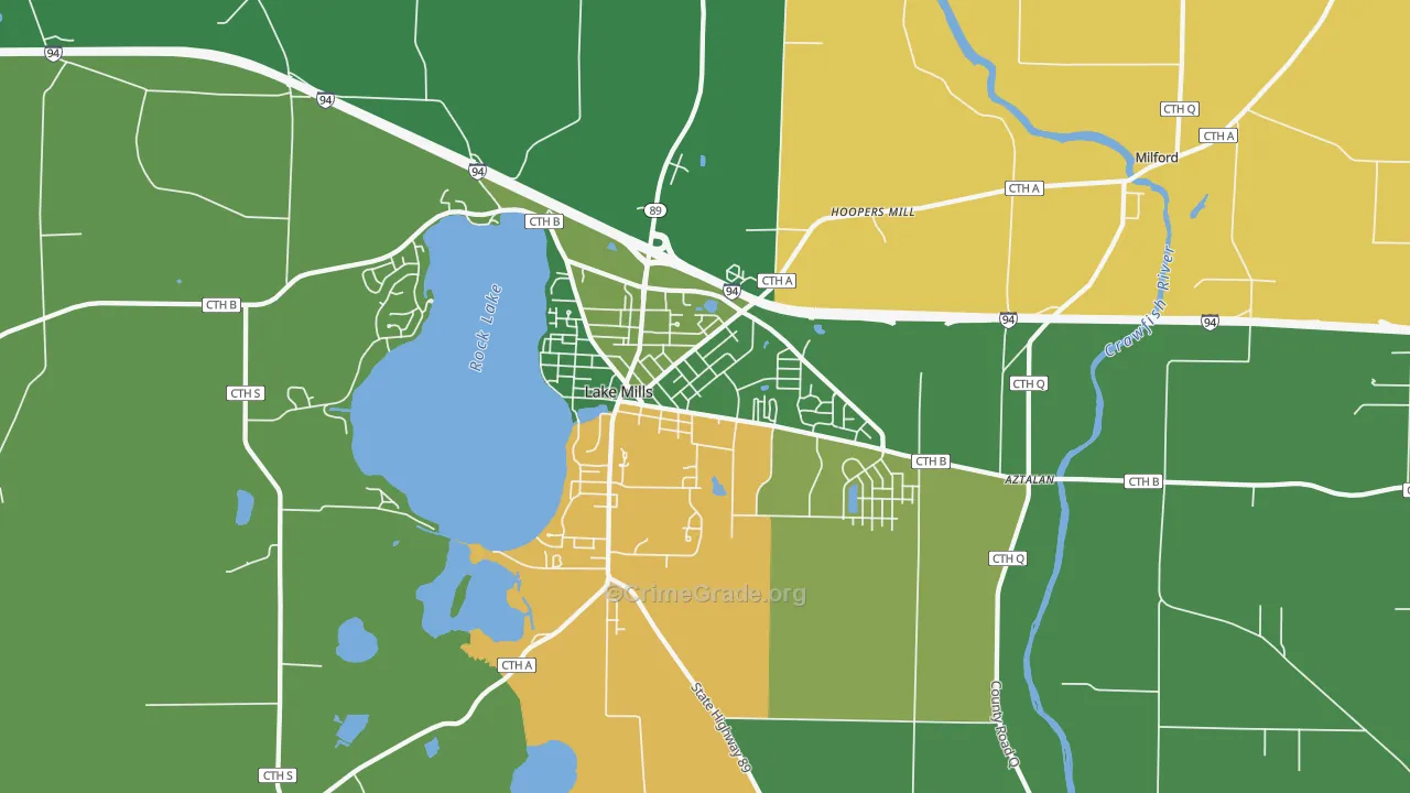 Lake Mills, WI Map of Burglary Rates
