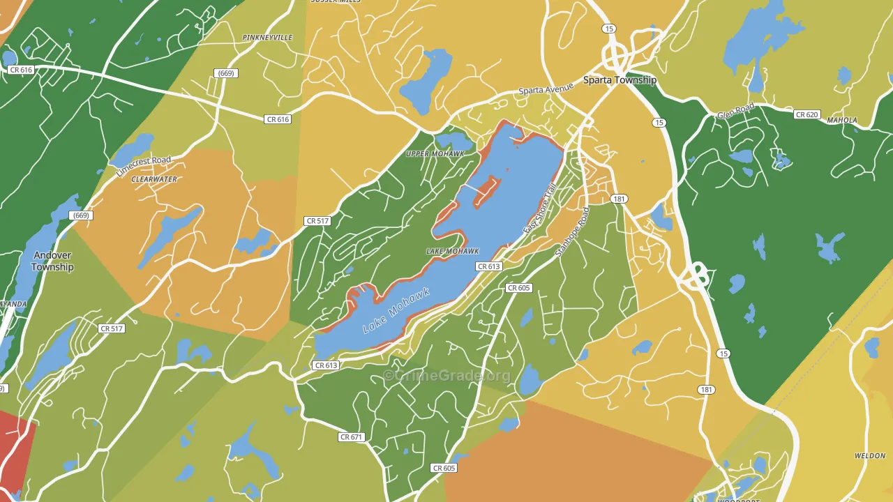Lake Mohawk, NJ Map of Burglary Rates
