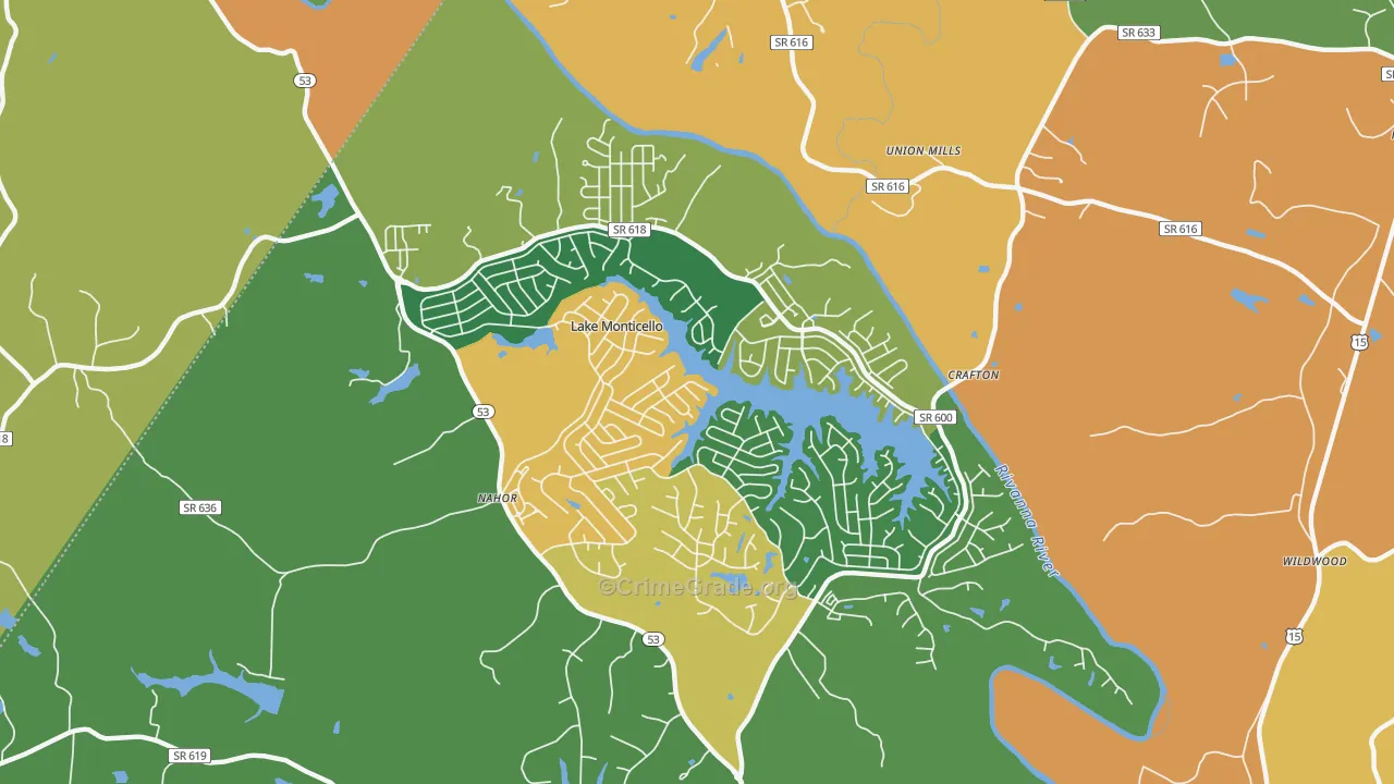 Lake Monticello, VA Map of Burglary Rates