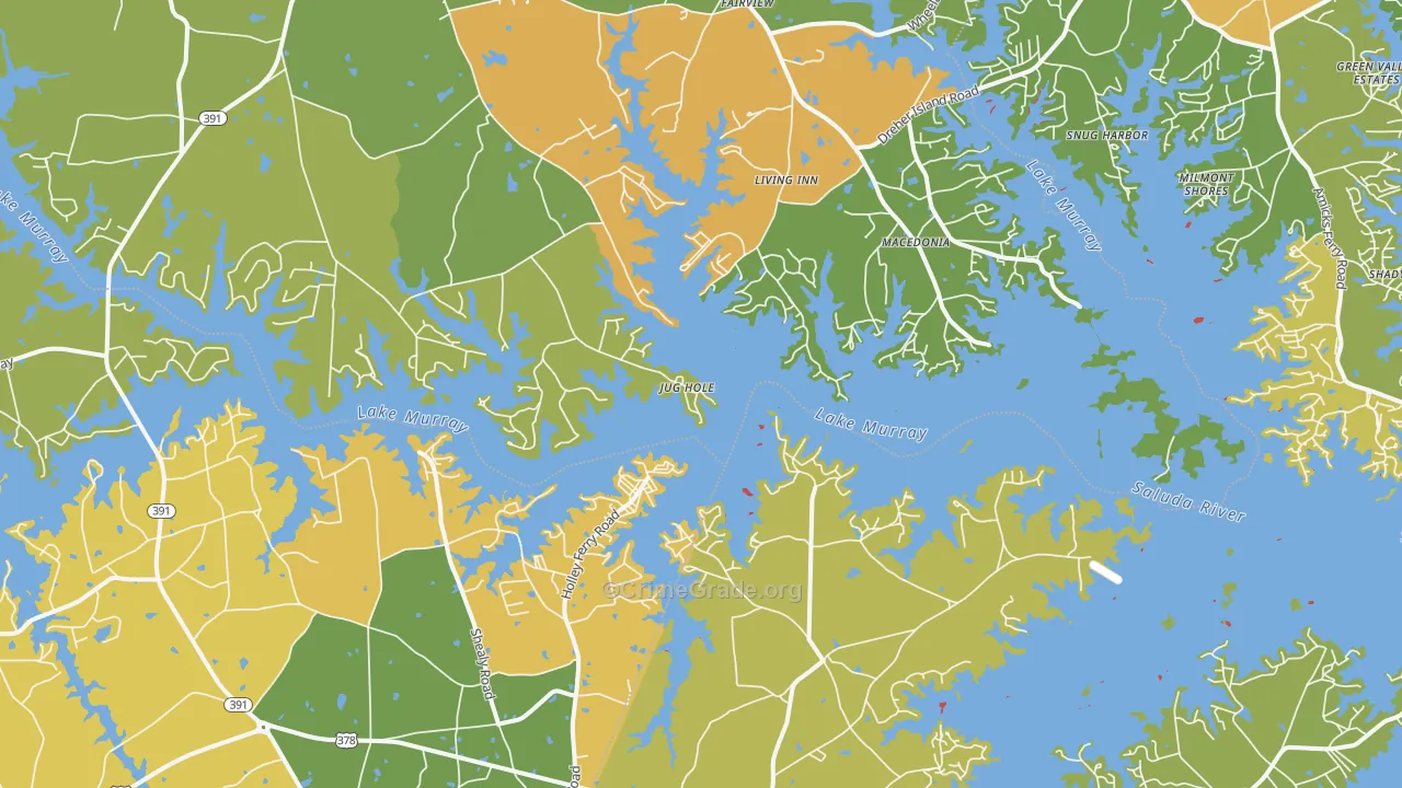 Lake Murray Shores, SC Map of Burglary Rates
