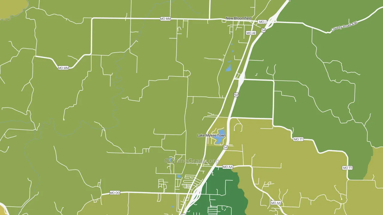 Lake Mykee Town, MO Map of Burglary Rates