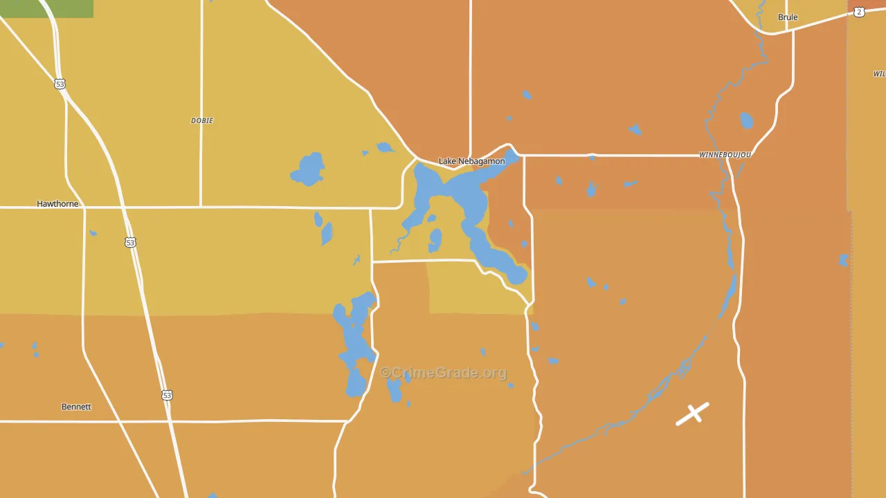 Lake Nebagamon, WI Map of Burglary Rates