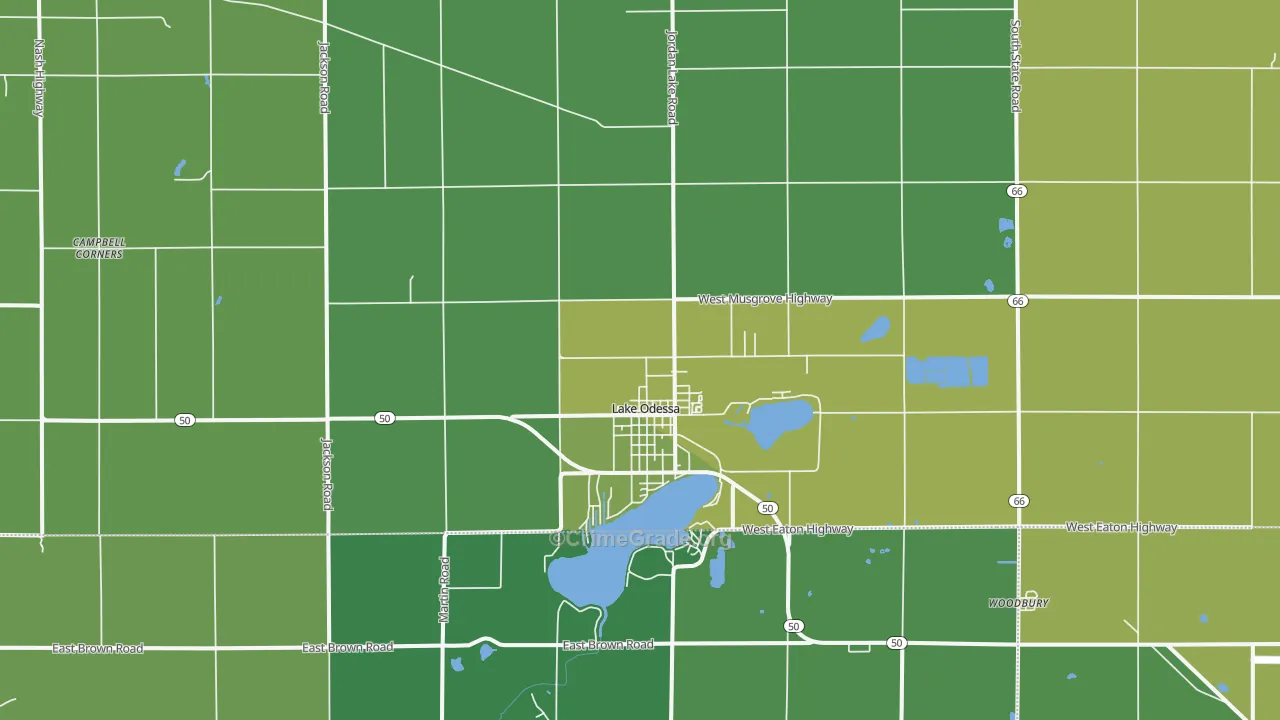 Lake Odessa, MI Map of Burglary Rates