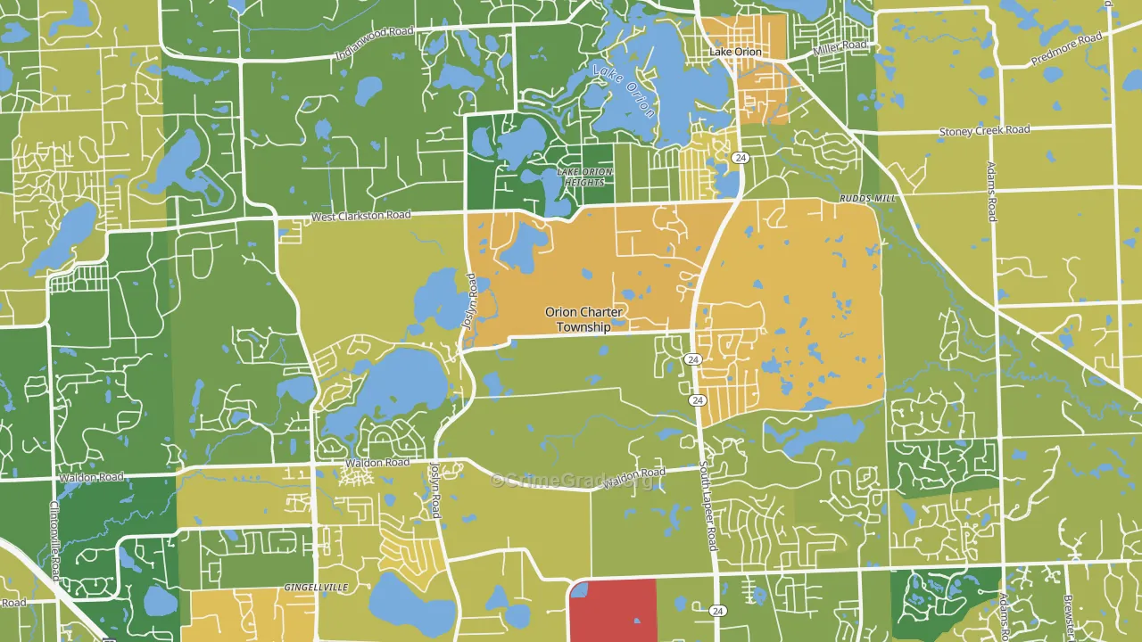 Lake Orion, MI Map of Burglary Rates
