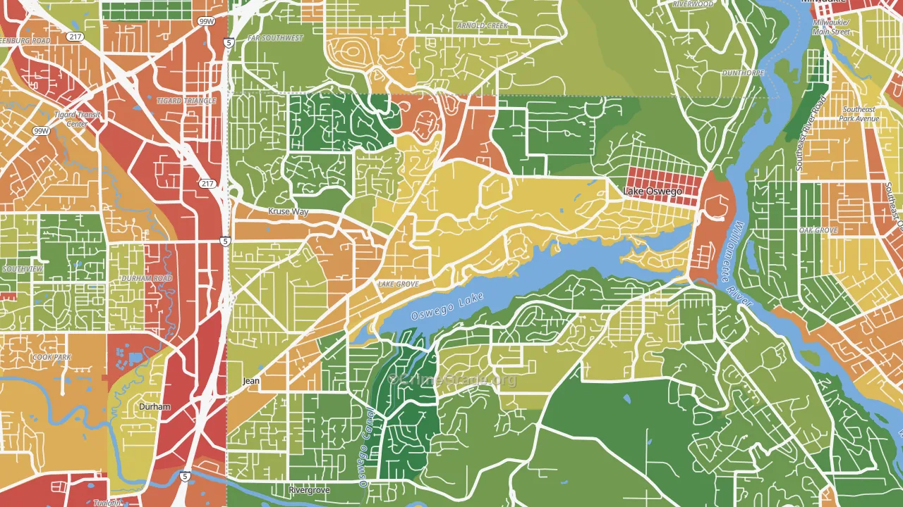 Lake Oswego, OR Map of Burglary Rates