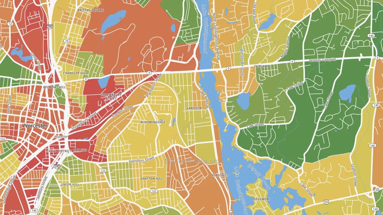 Lake Park, Worcester, MA Map of Burglary Rates