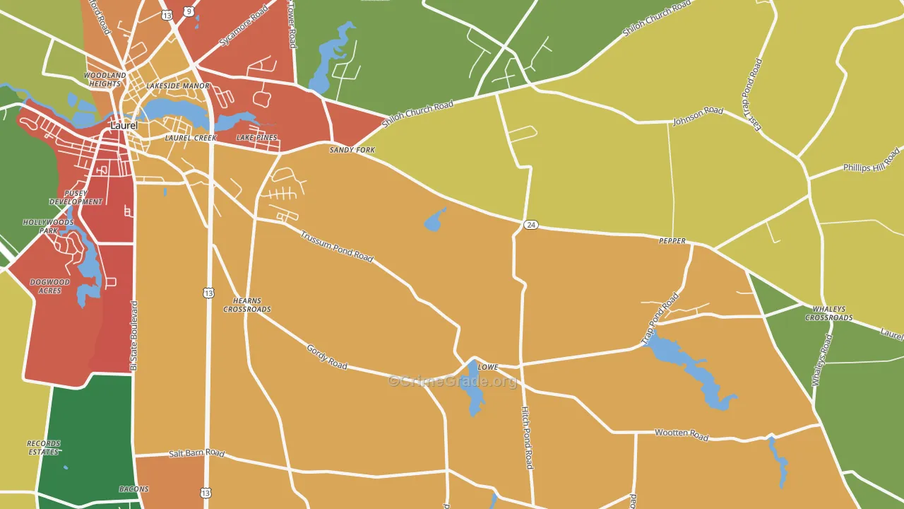 Lake Pines, DE Map of Burglary Rates