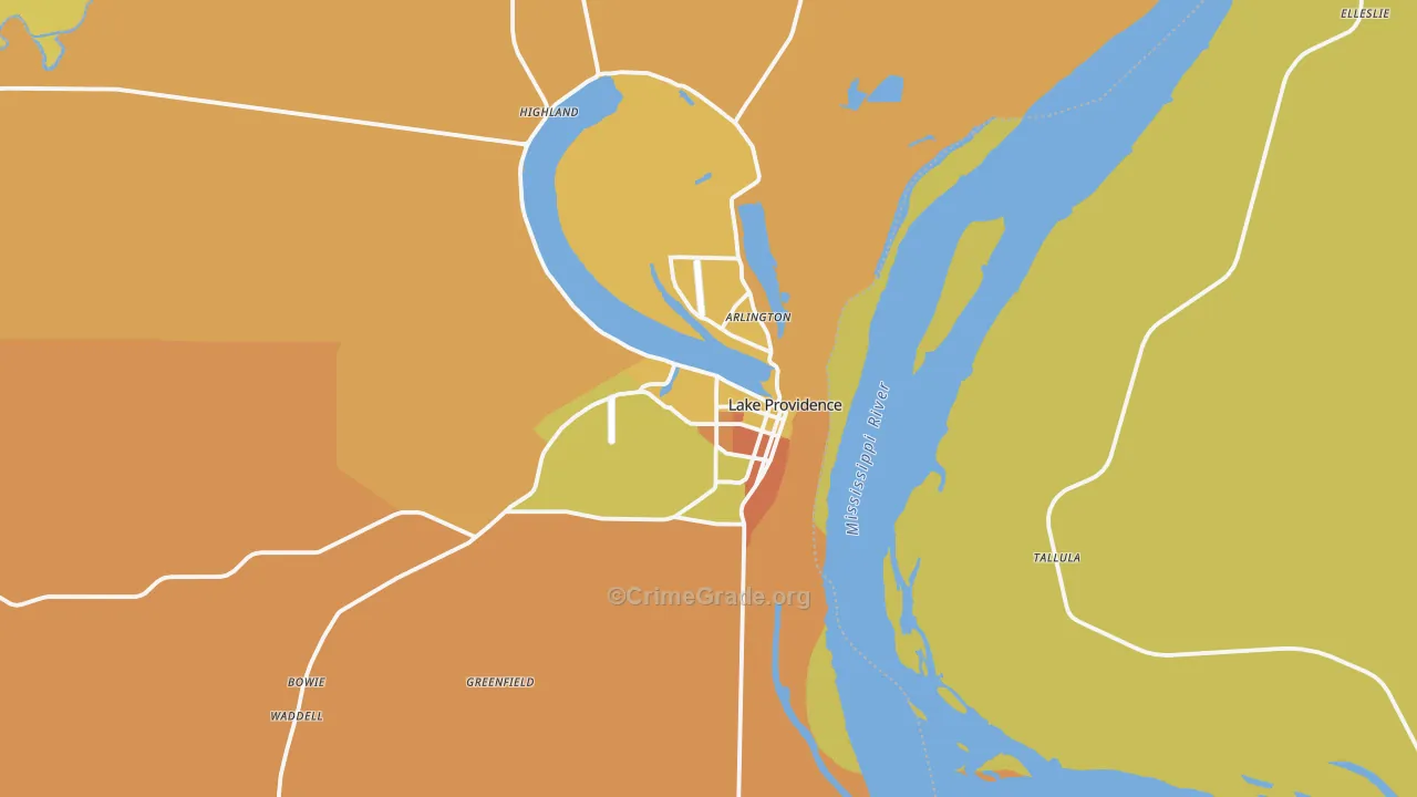Lake Providence, LA Map of Burglary Rates
